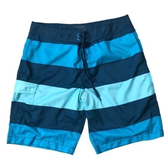 Old Navy Mens Color Blocked Striped Board Shorts/Trunks Swimwear Beach - Picture 1 of 4